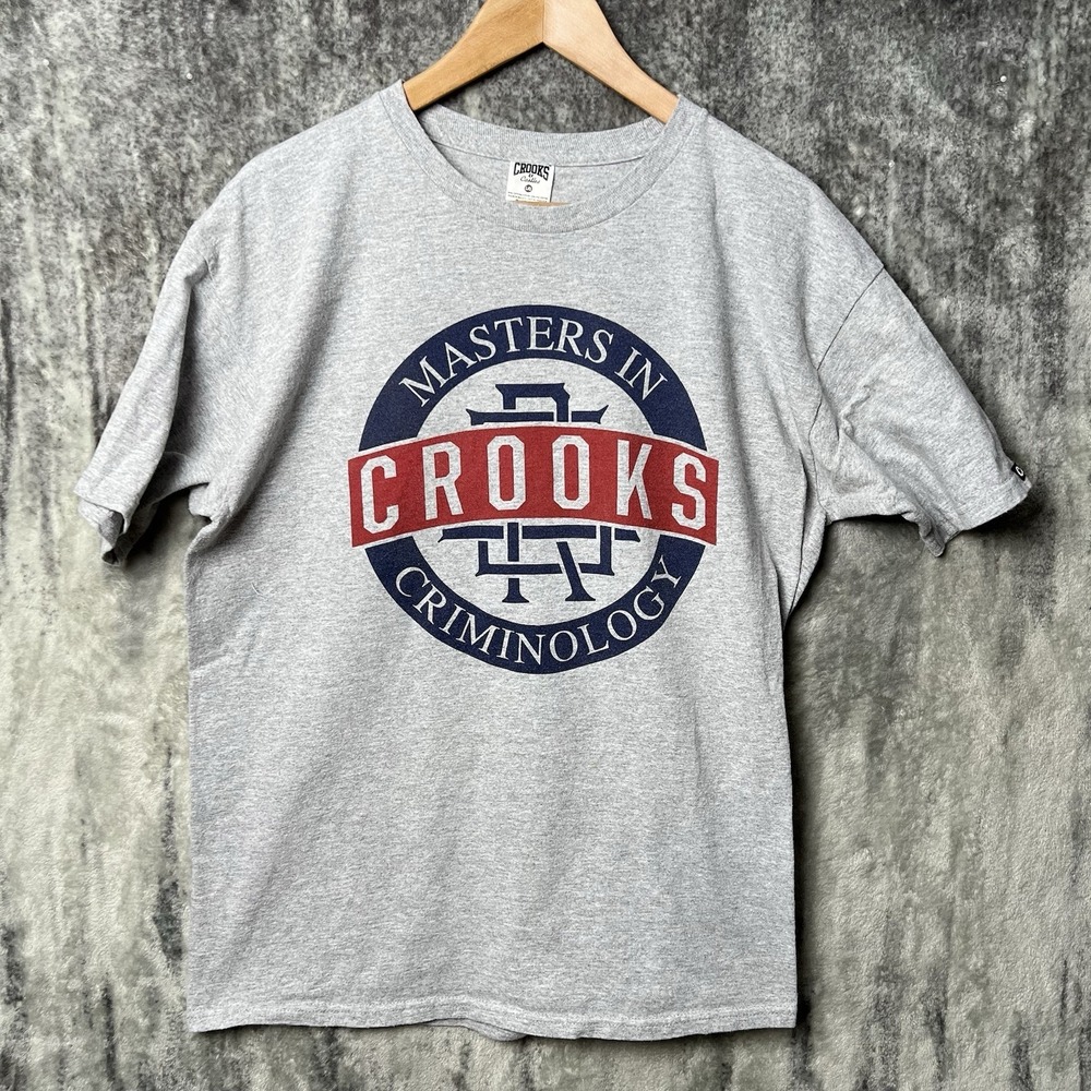 Y2K Crooks & Castles T Shirt Mens L Gray Streetwear Masters In Criminology